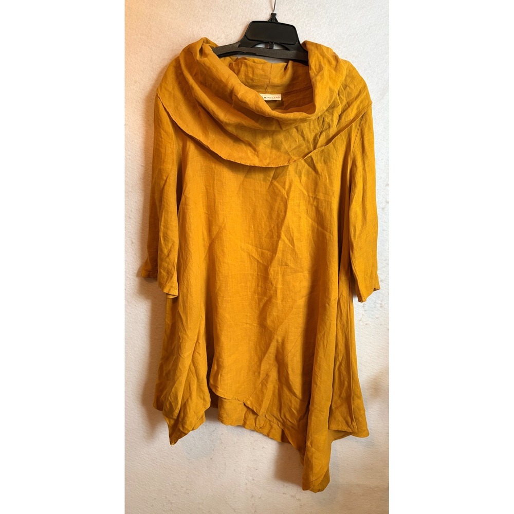 Bryn Walker Marigold Yellow 100% Linen Cowl Neck Asymmetrical Tunic Top Small